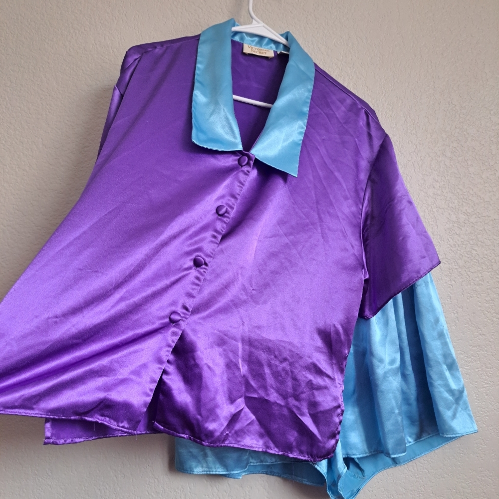 Vintage Victoria's Secret Purple Blue Short Sleeve Pajama Set Size Medium